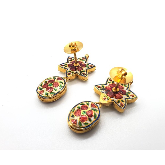 22KT Kundan Earring with rose cut diamonds - Picture 2 of 5